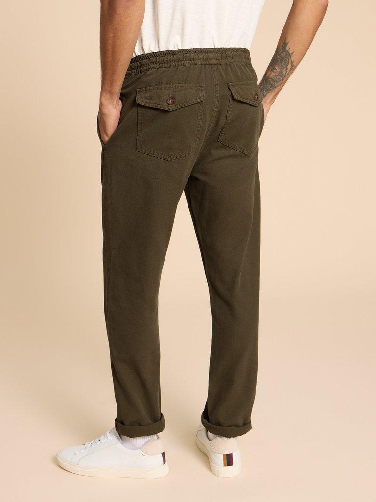 Dempsey Drawstring Trouser in KHAKI GRN - MODEL BACK
